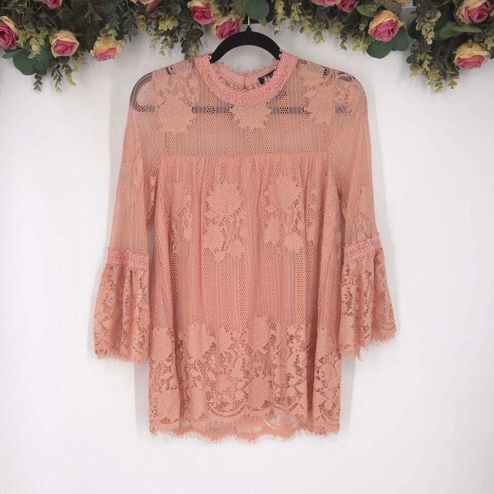 Miss Chievous Dusty Rose Pink Mock Neck Flared Bell Sleeve Blouse Size Medium